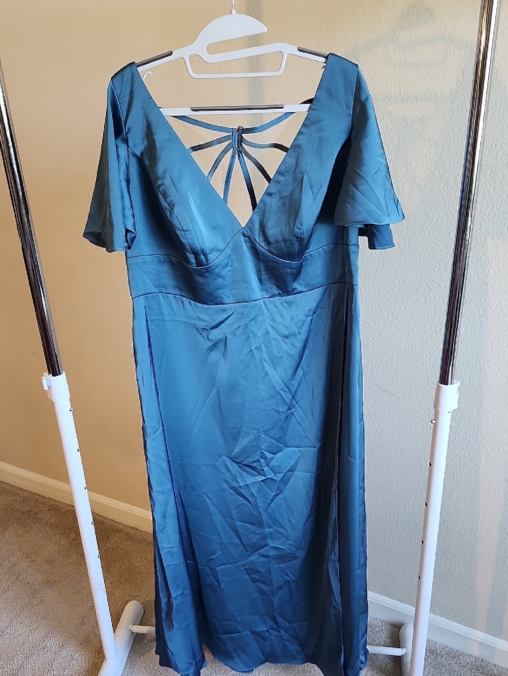 Azazie Teal V‑Neck Maxi Dress with Strappy Back